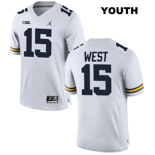 Youth NCAA Michigan Wolverines Jacob West #15 White Jordan Brand Authentic Stitched Football College Jersey YT25B84UR